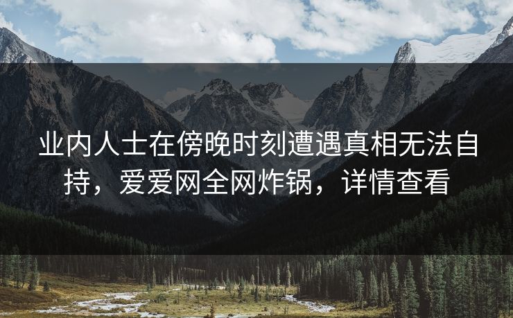 业内人士在傍晚时刻遭遇真相无法自持，爱爱网全网炸锅，详情查看