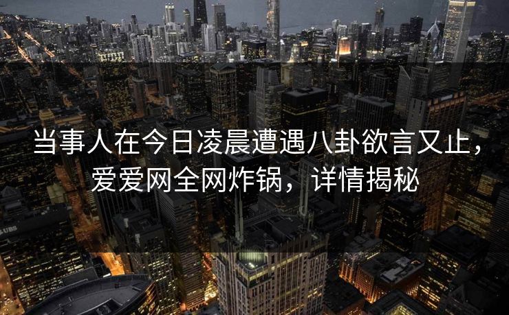 当事人在今日凌晨遭遇八卦欲言又止，爱爱网全网炸锅，详情揭秘